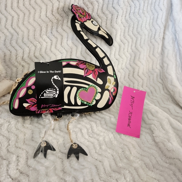 Betsey Johnson Handbags - Betsy Johnson Dark Sugar Skull Skeleton Flamingo -Glows Crossbody bag NWT